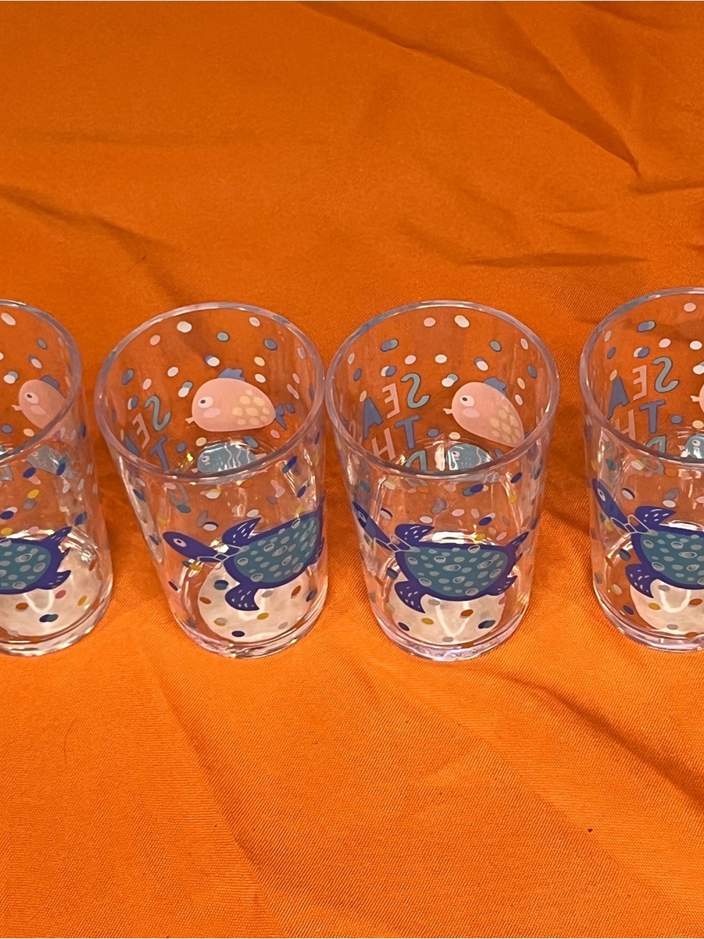 Set of 8 kids plastic Glasses - Blue & Pink Sea Life Design